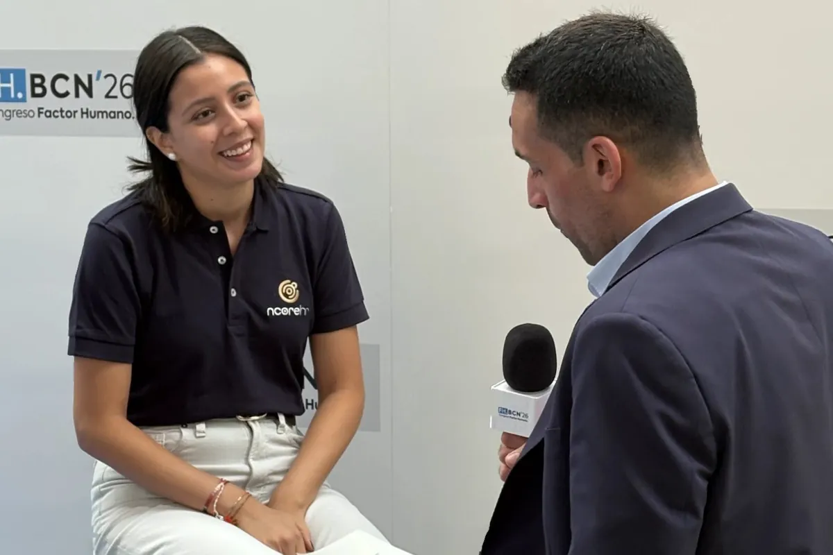 Ana Miron of nCore HR being interviewed in front of the panel of the Congreso Factor Humano 2026 in Barcelona